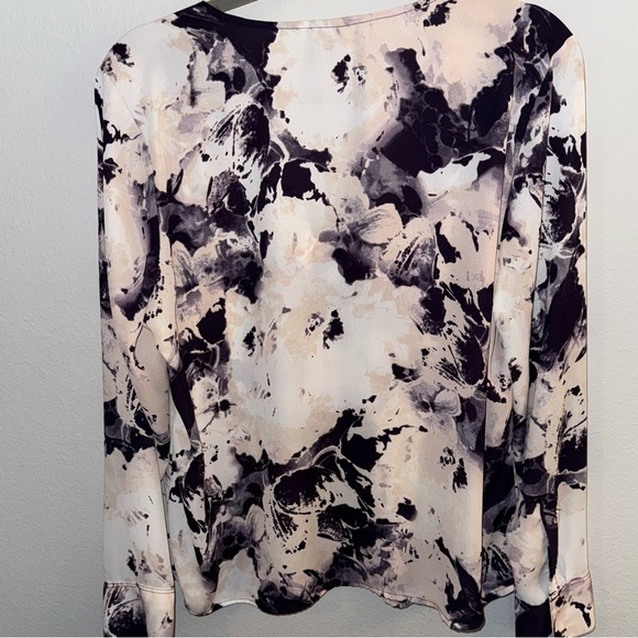 Worthington Abstract Floral V-Neck Blouse - Black and Cream - Picture 3 of 6